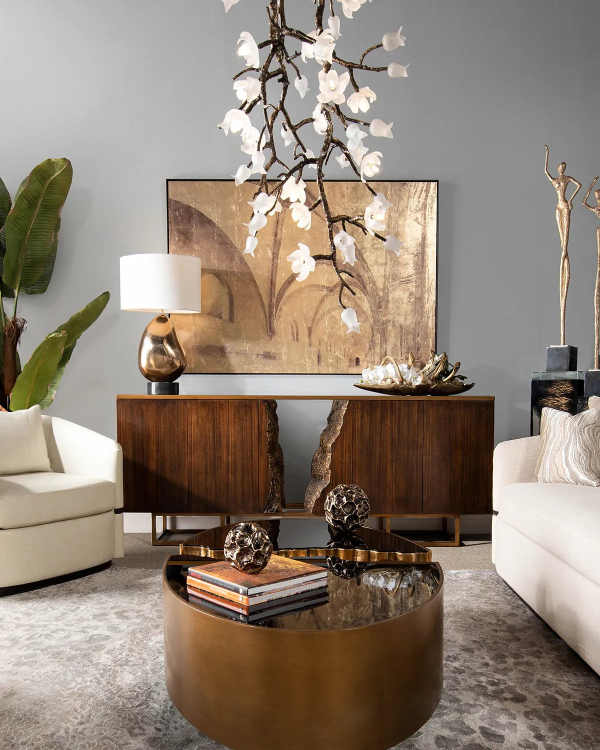 Churippu Magnolia & Tulip Glass Bronze Vertical Twenty-One Light Chandelier AJC-9326