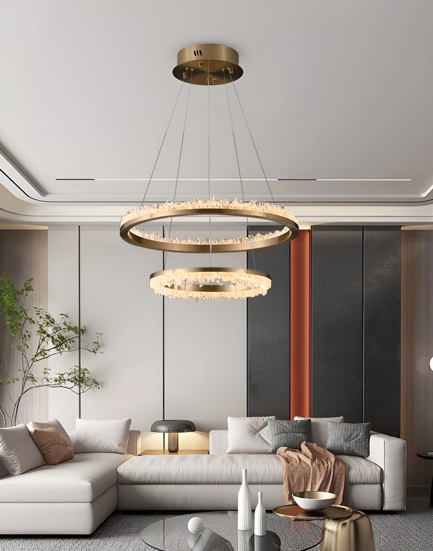 Cervine Minimalistic Crystal Quartz LED Chandelier