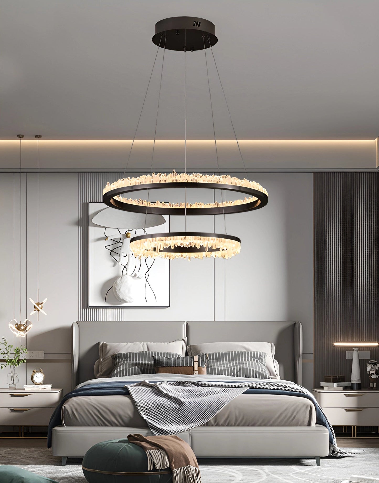 Cervine Minimalistic Crystal Quartz LED Chandelier