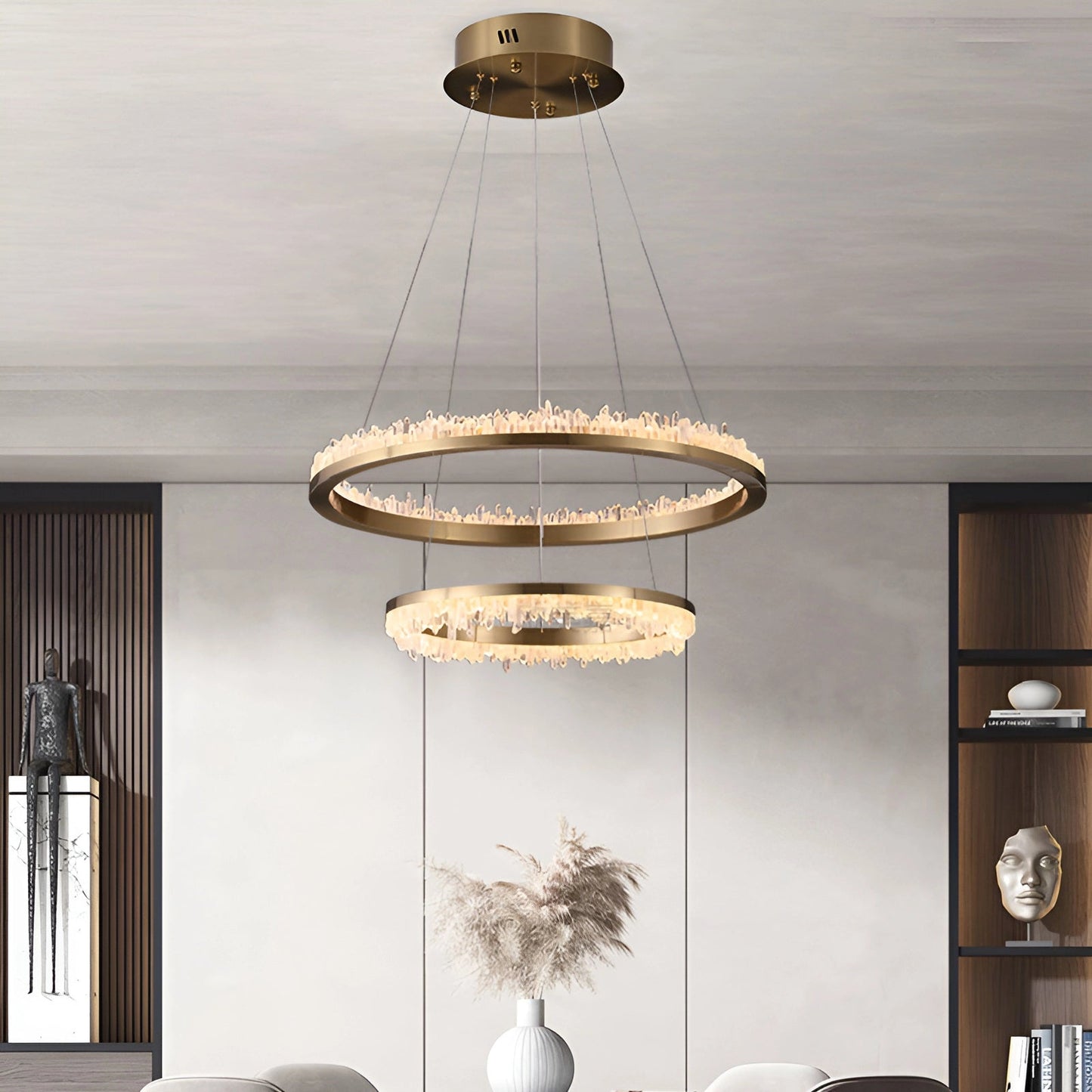 Cervine Minimalistic Crystal Quartz LED Chandelier