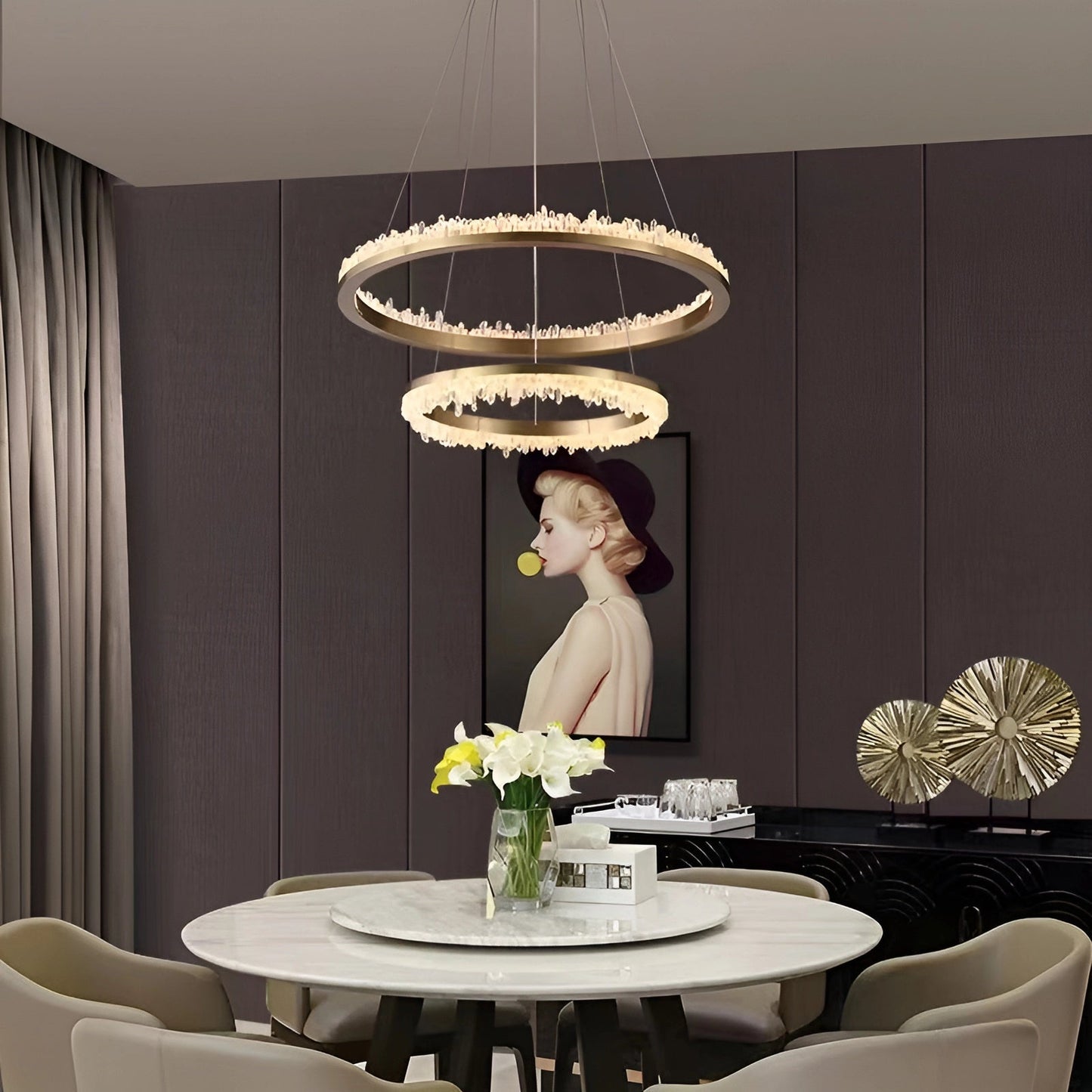 Cervine Minimalistic Crystal Quartz LED Chandelier