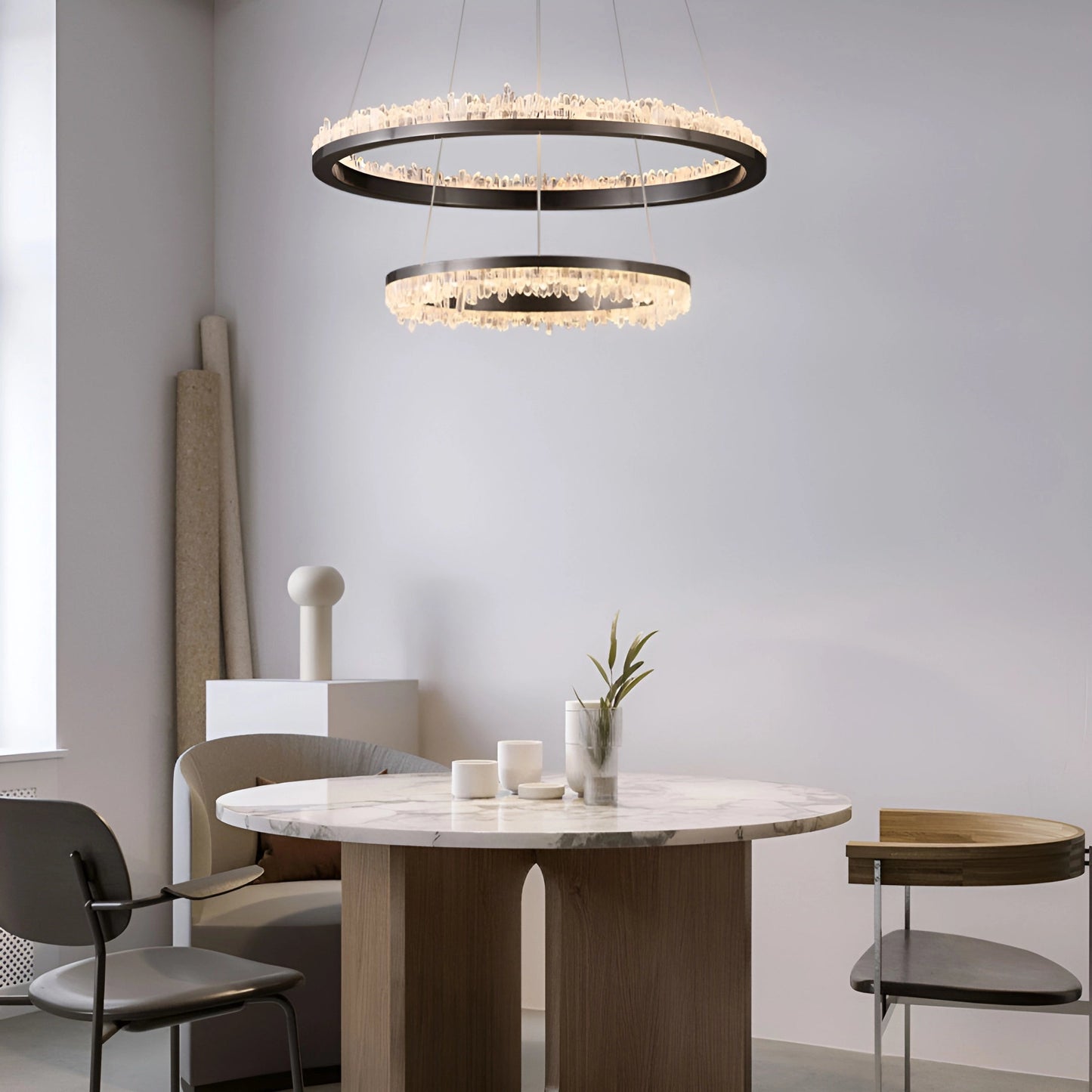 Cervine Minimalistic Crystal Quartz LED Chandelier