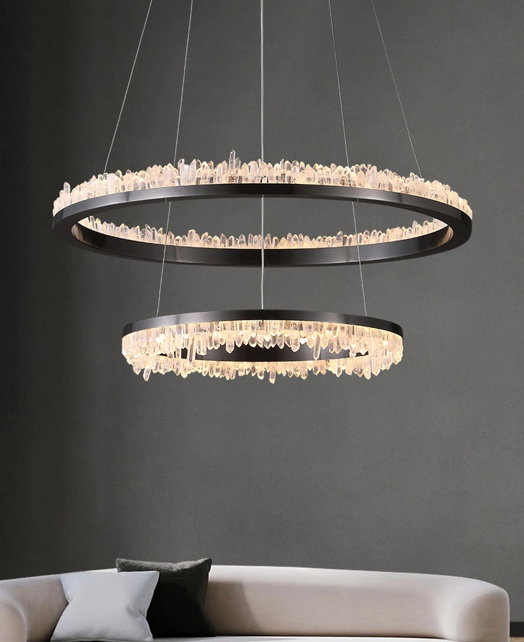 Cervine Minimalistic Crystal Quartz LED Chandelier