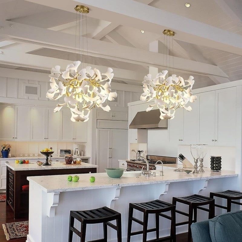 Modern Ceramic Ginkgo Leaf Branches Chandelier