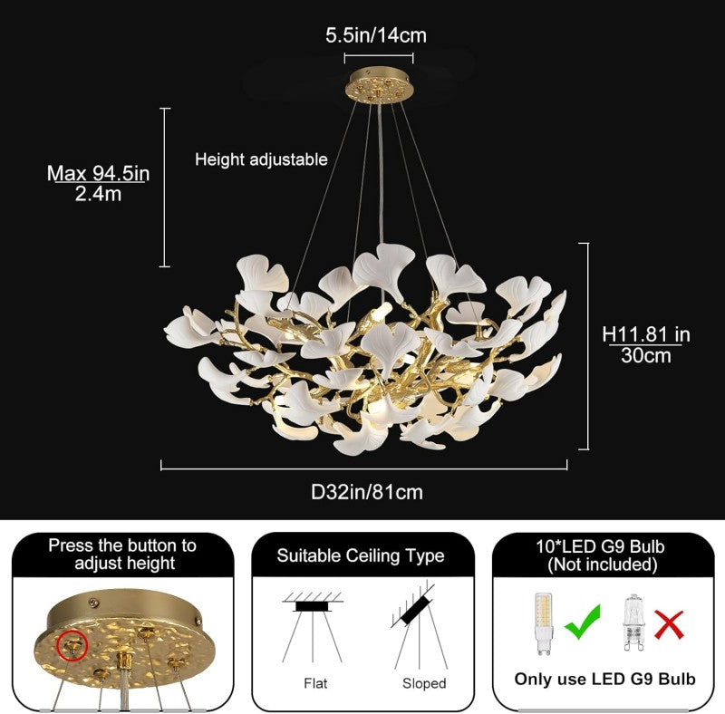 Modern Ceramic Ginkgo Leaf Branches Chandelier