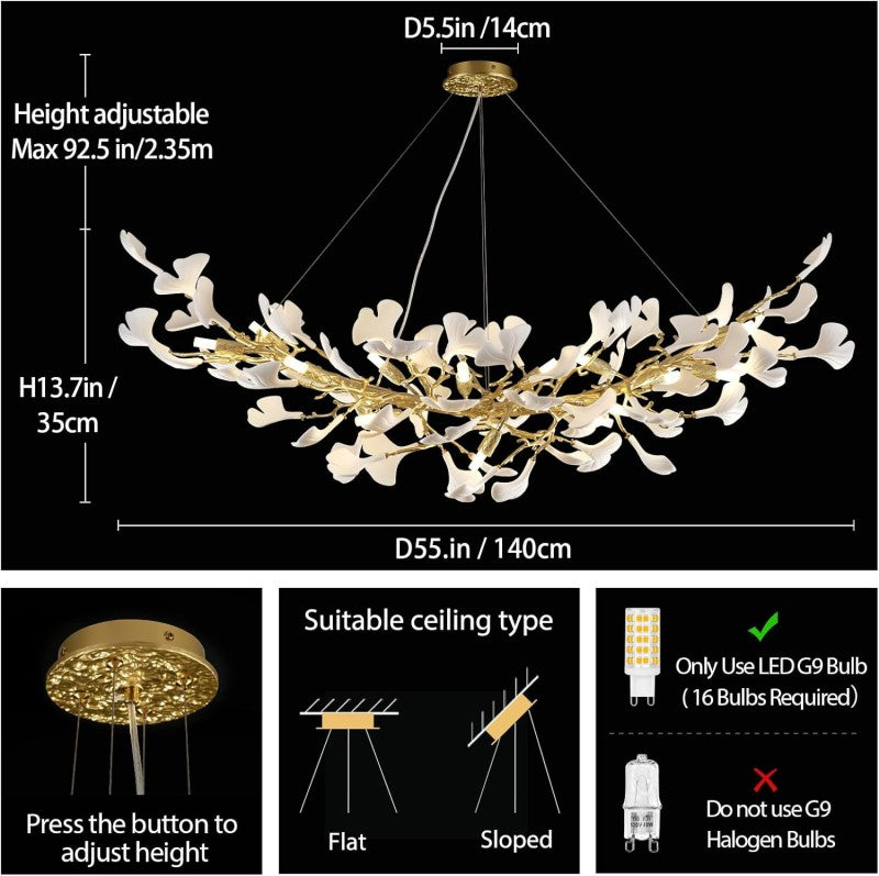Modern Ceramic Ginkgo Leaf Branches Chandelier