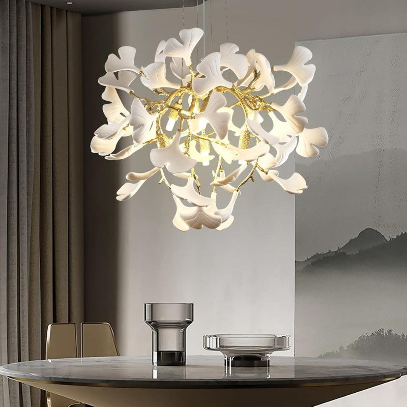 Modern Ceramic Ginkgo Leaf Branches Chandelier