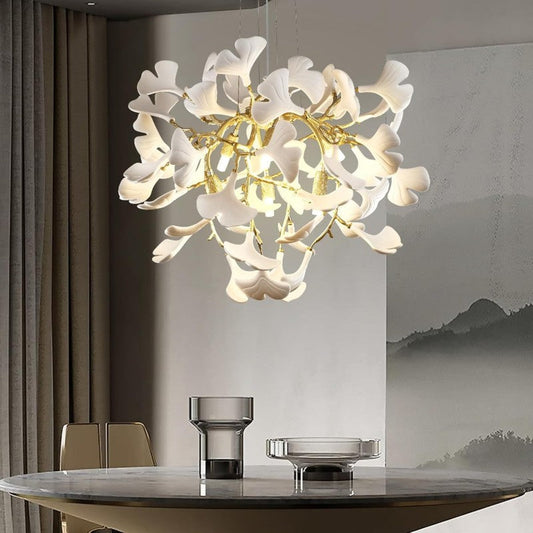 Modern Ceramic Ginkgo Leaf Branches Chandelier