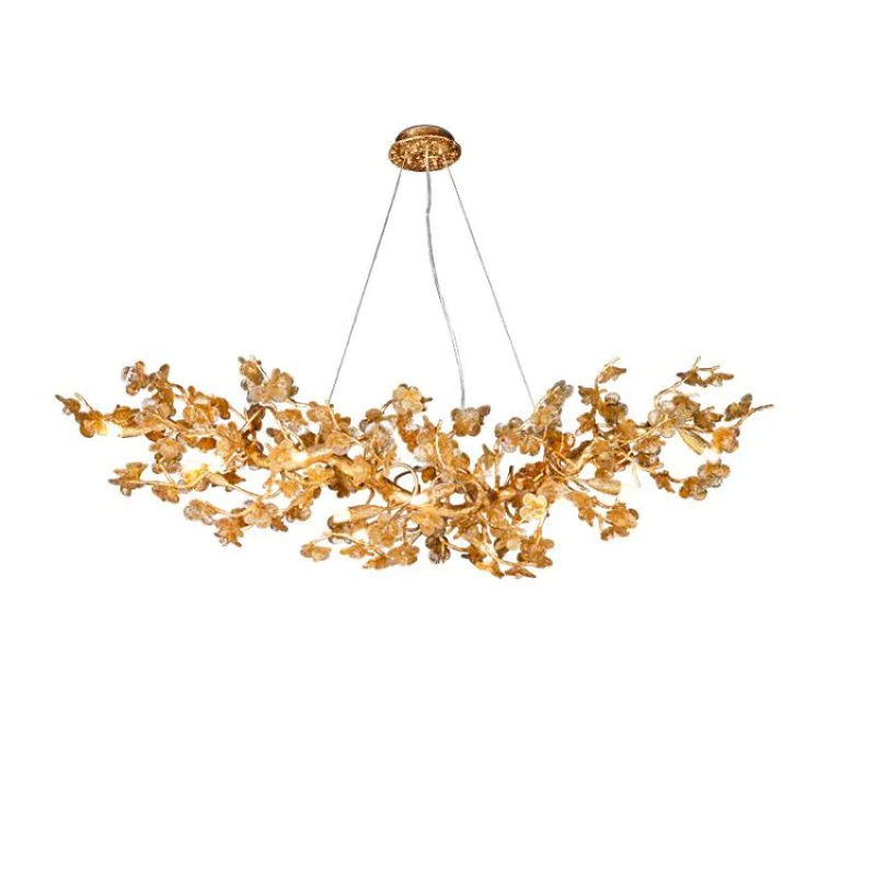 Branch Modern Leaf Linear Gold Brass Chandelier