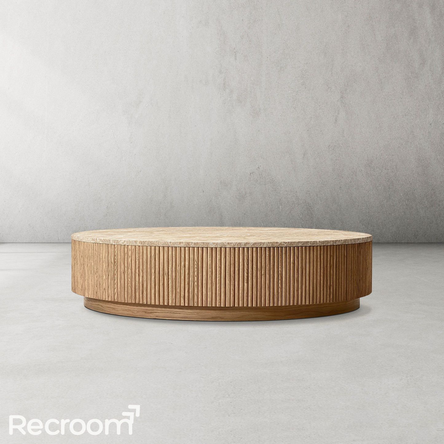 Muelholland Oak Wood & Stone Round Coffee Table
