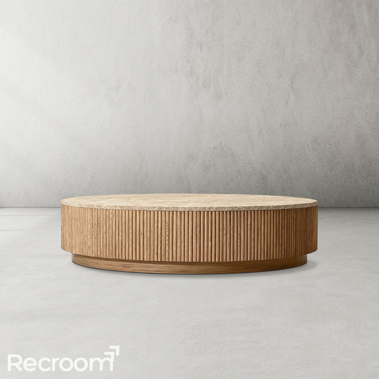 Muelholland Oak Wood & Stone Round Coffee Table