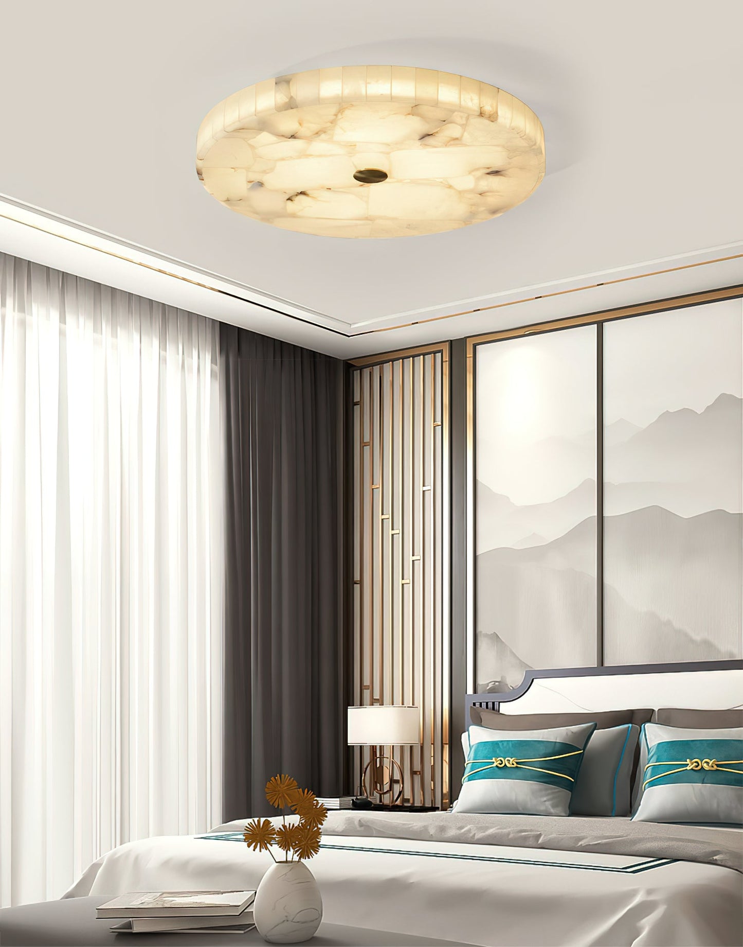 Round Mosaic Alabaster Ceiling Lamp
