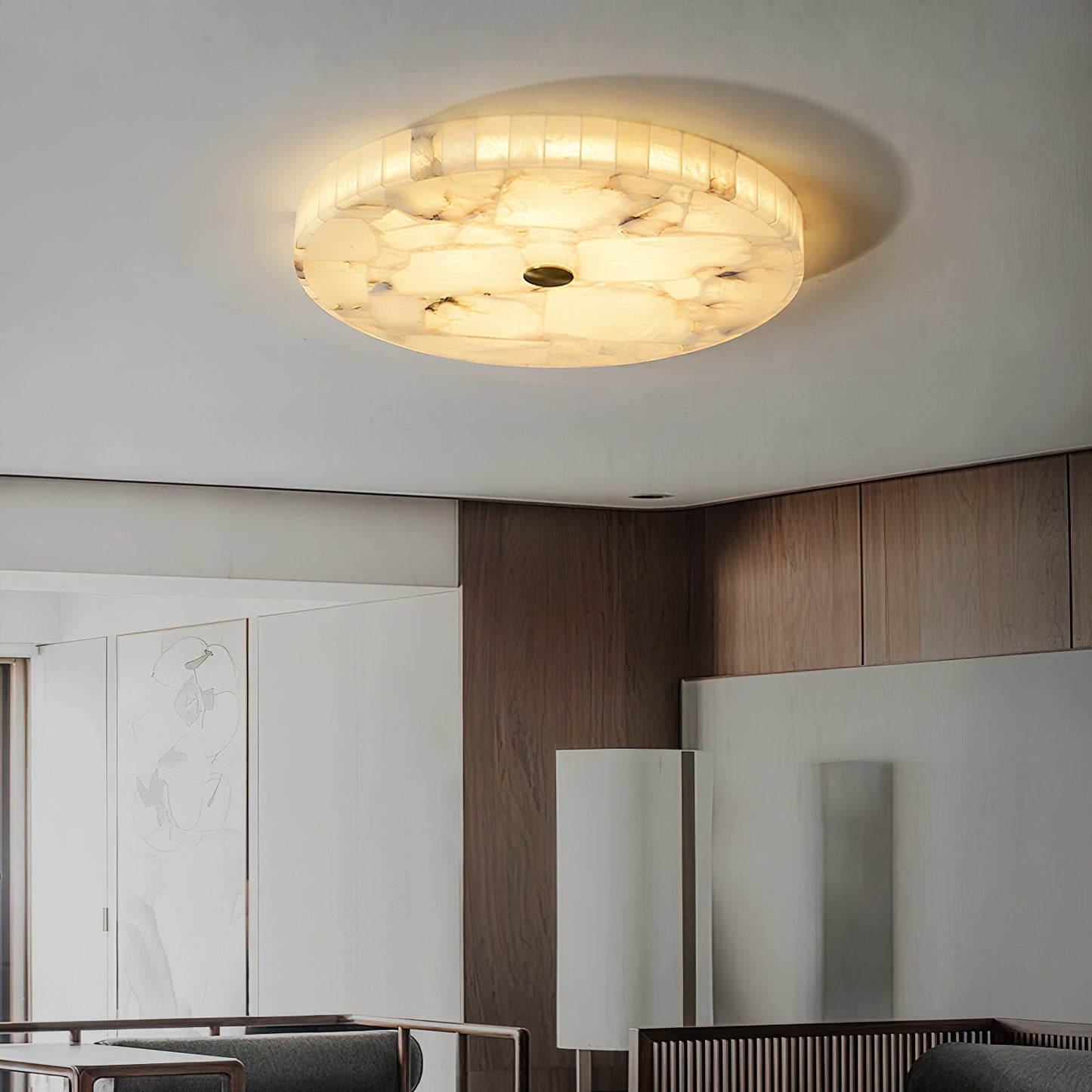 Round Mosaic Alabaster Ceiling Lamp