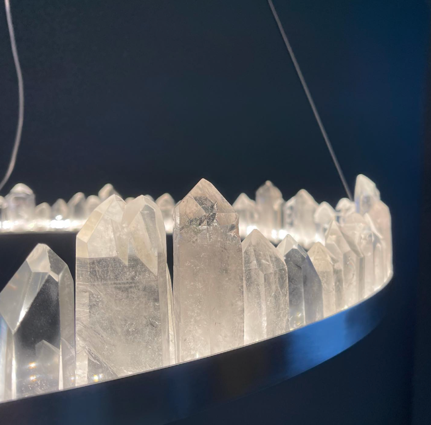 Cervine Round Brass & Clear Geode Quartz Crystal Chandelier 36"