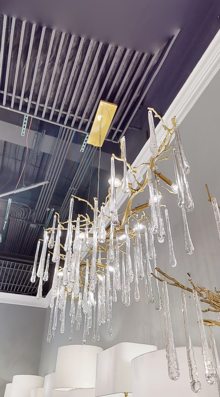 Teardrop Crystal Chandelier with Brass Branches 84" W