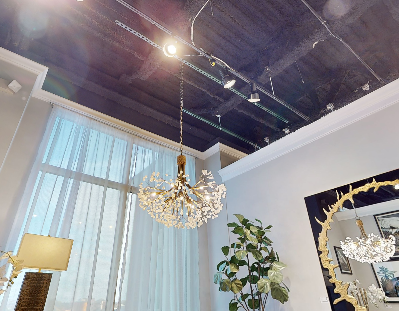 Stone Quartz Nine-Light Chandelier, Gold Leaf Finish with Natural Crystals, G9 Bulbs