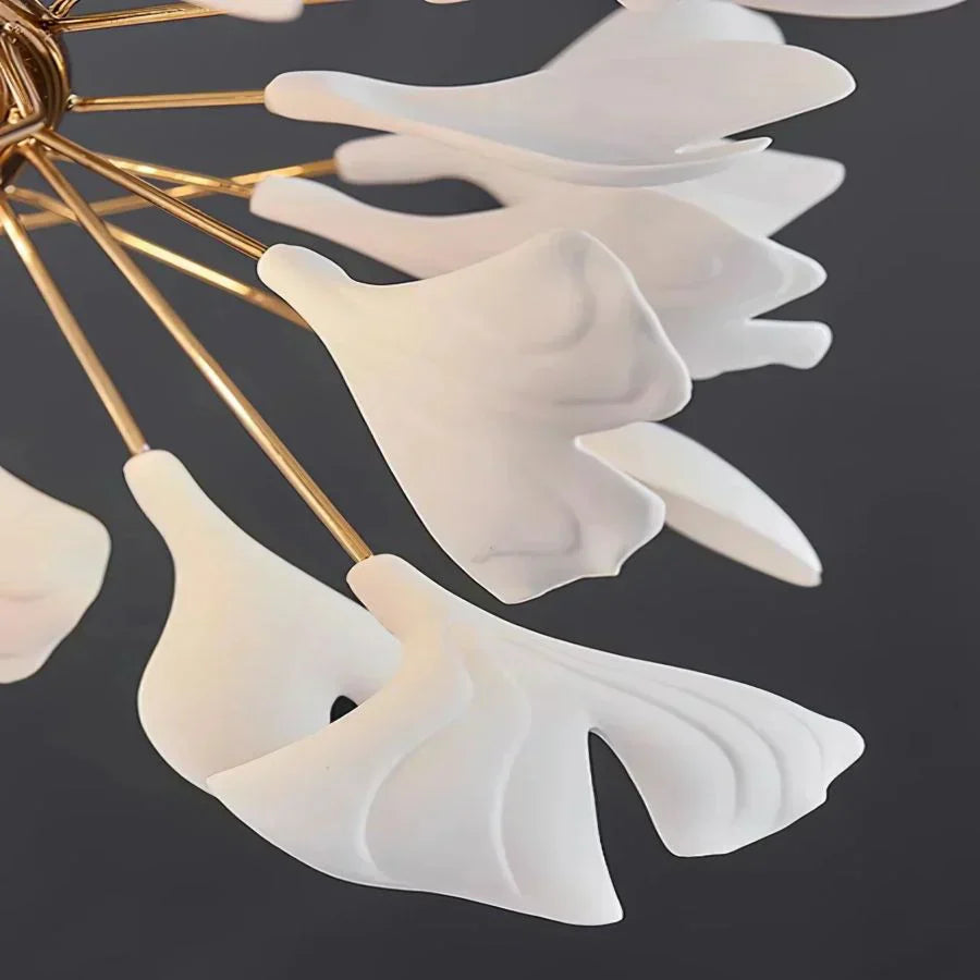 Ceramic Ginkgo Rings Linear Branch Chandelier