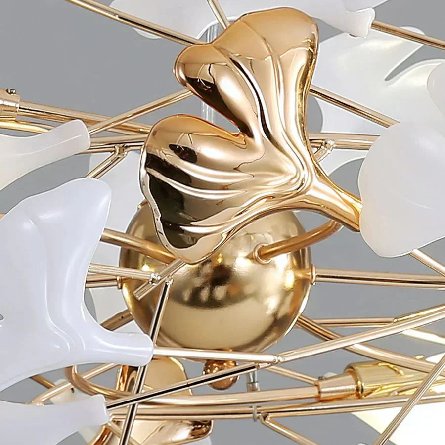 Ceramic Ginkgo Cascading B (Spiral) Branch Chandelier