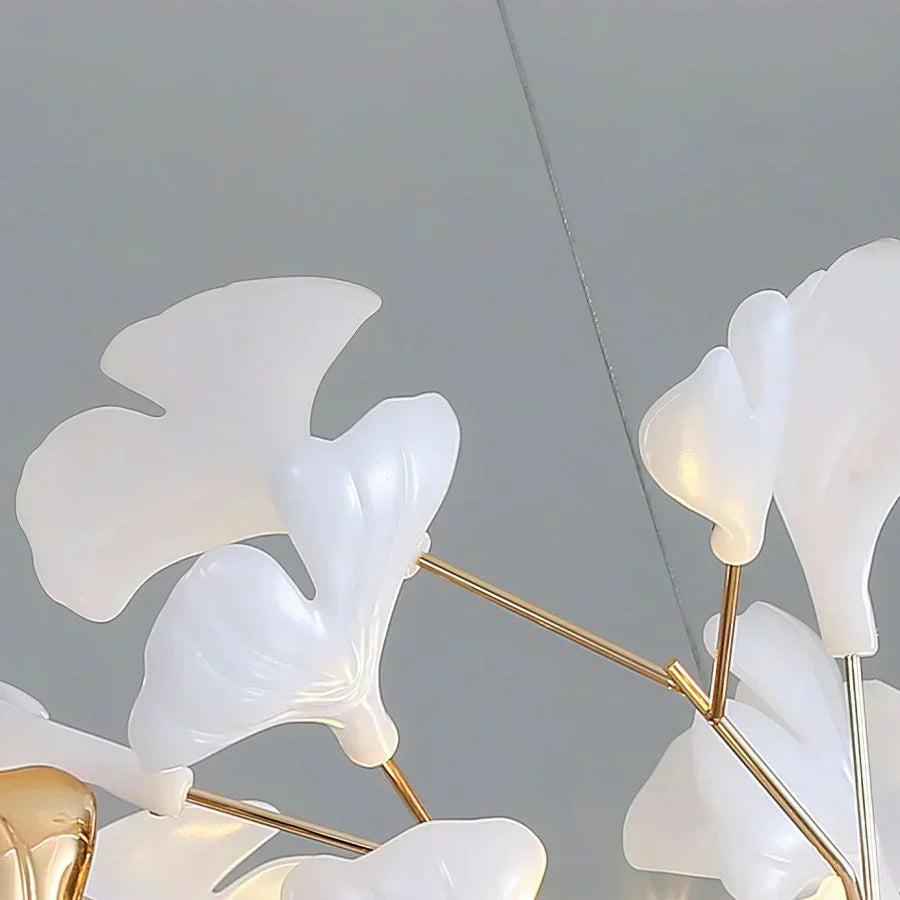 Ceramic Ginkgo Rings Linear Branch Chandelier