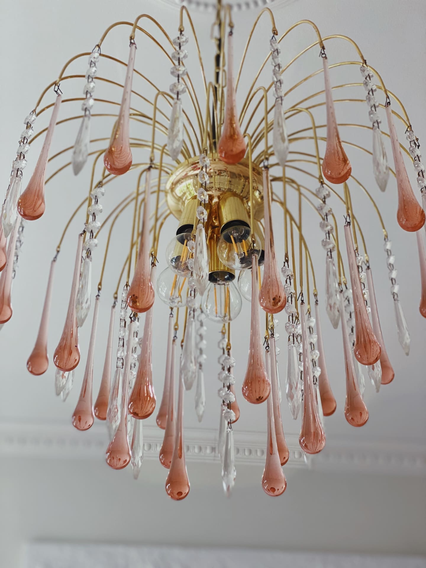 Vintage – Murano Teardrops Chandelier – 70s – Pink prisms