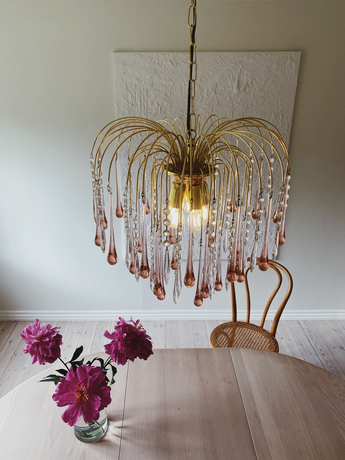 Vintage – Murano Teardrops Chandelier – 70s – Pink prisms