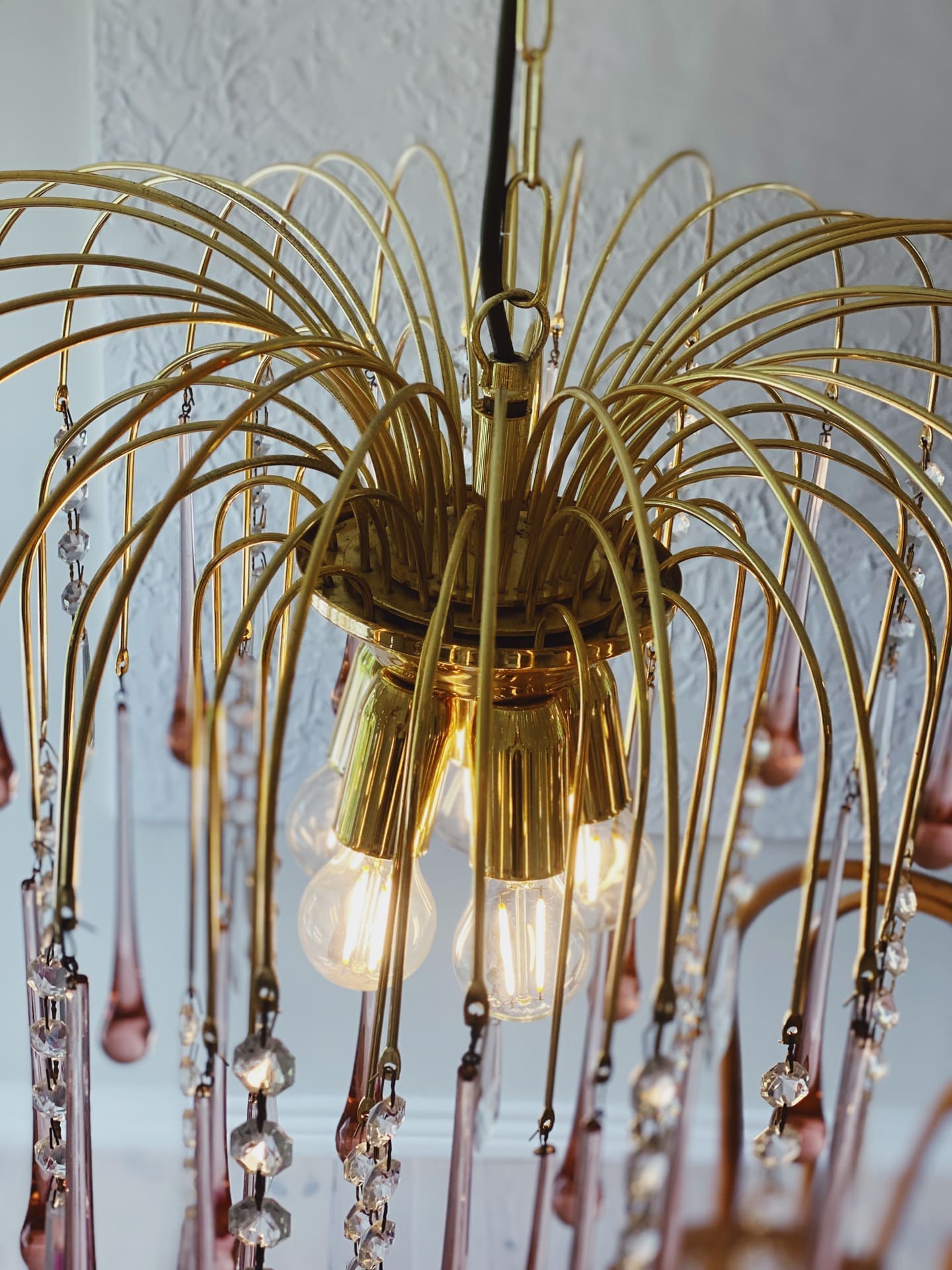 Vintage – Murano Teardrops Chandelier – 70s – Pink prisms