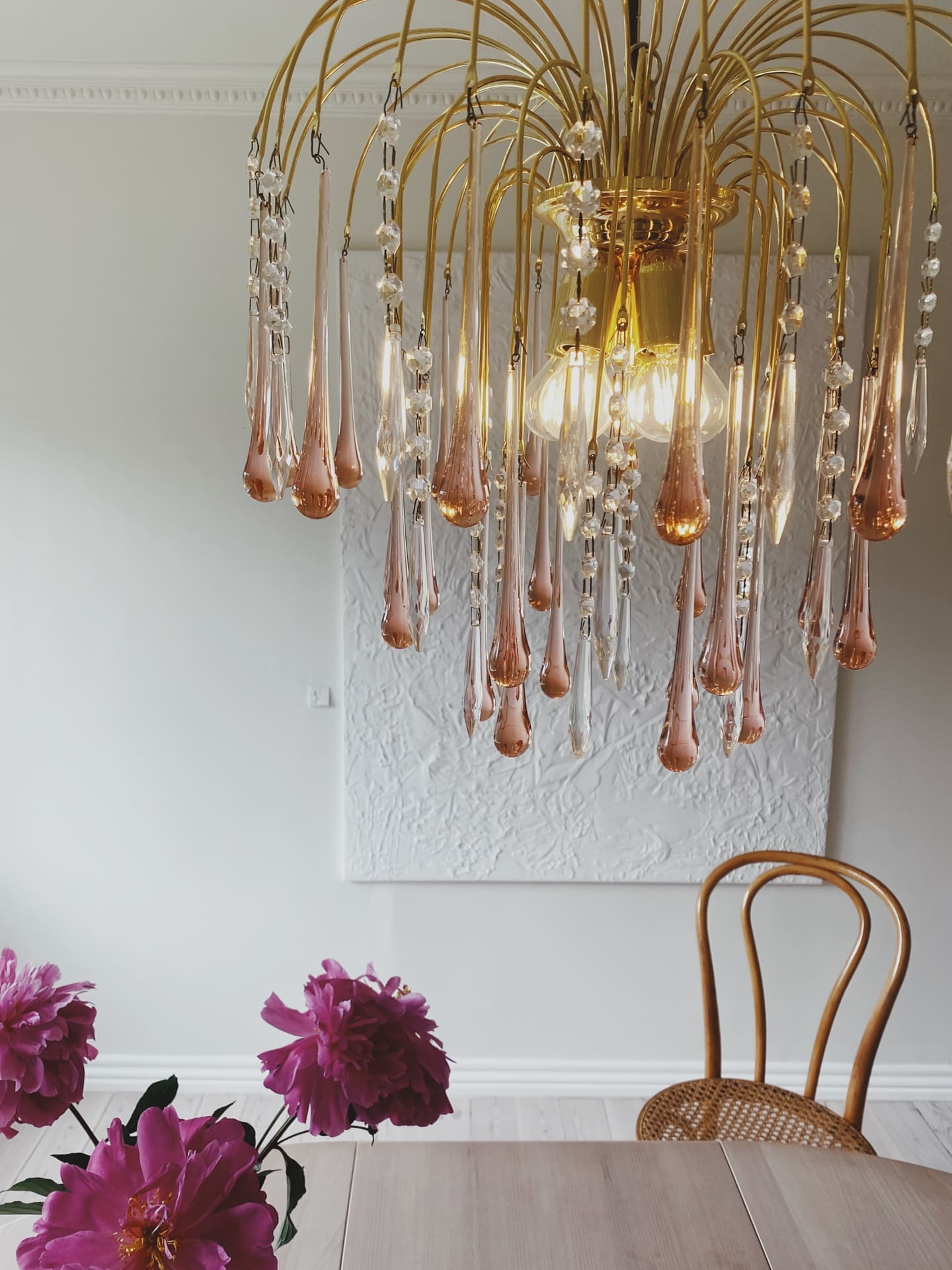 Vintage – Murano Teardrops Chandelier – 70s – Pink prisms