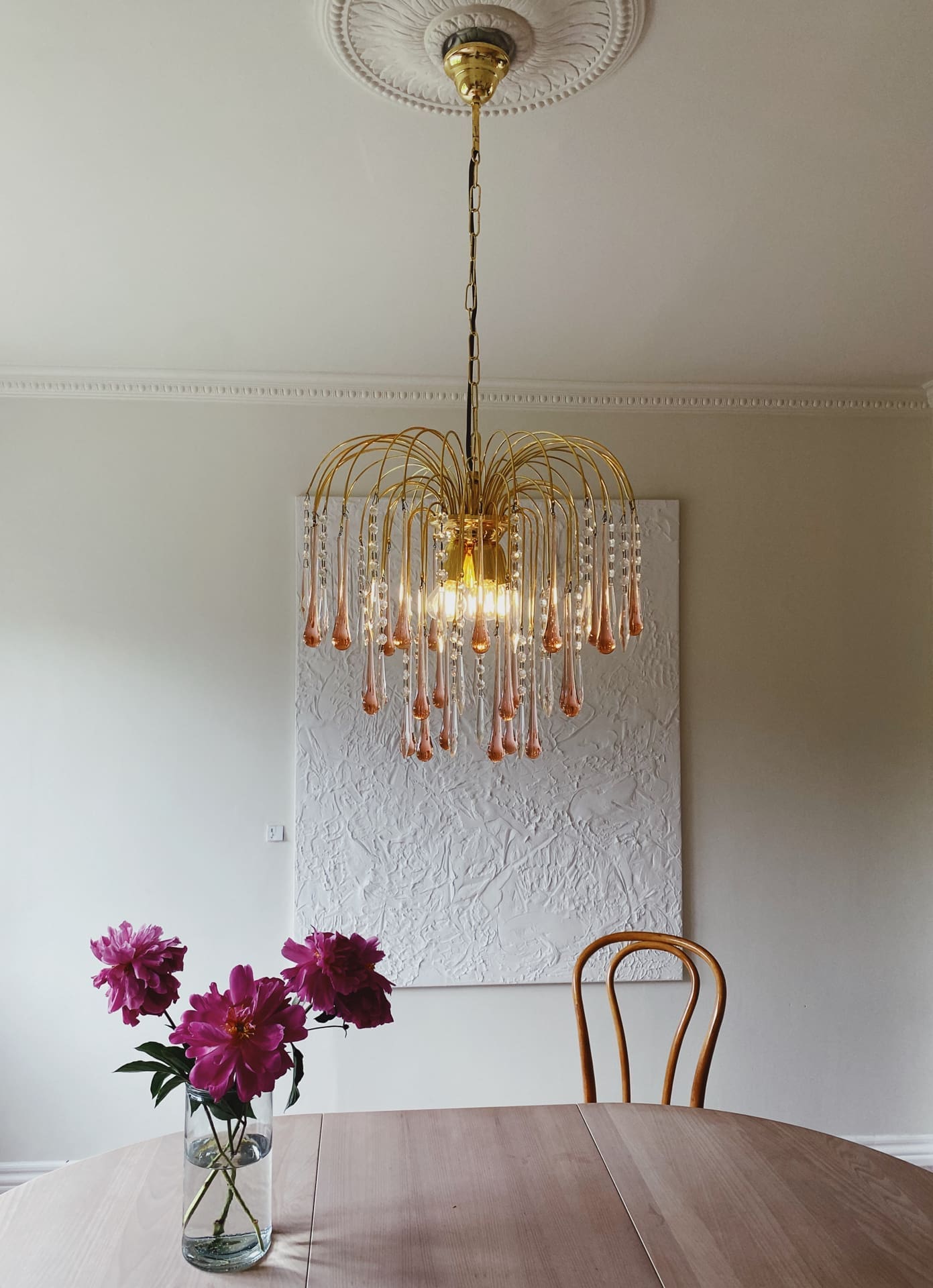 Vintage – Murano Teardrops Chandelier – 70s – Pink prisms