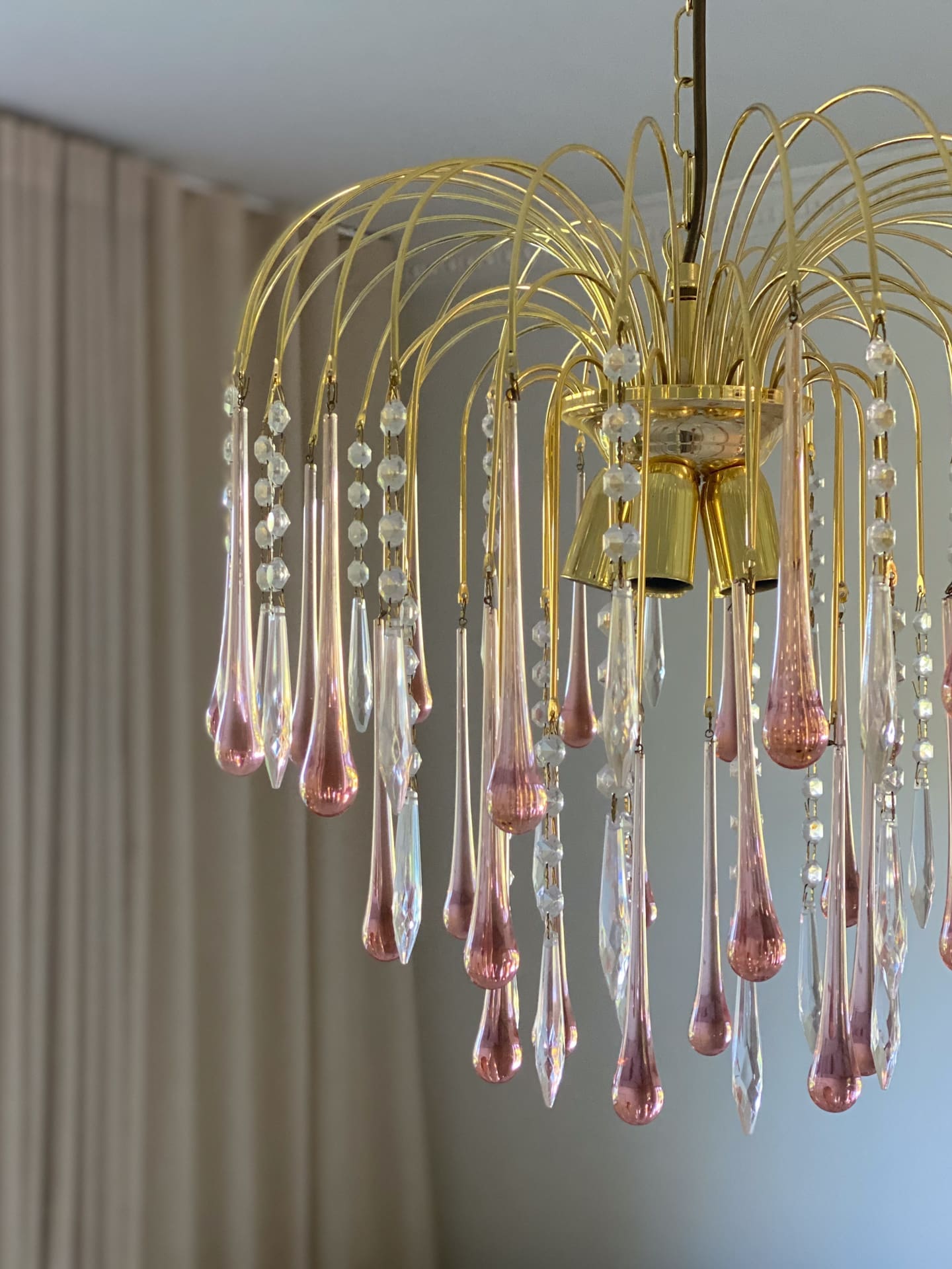 Vintage – Murano Teardrops Chandelier – 70s – Pink prisms