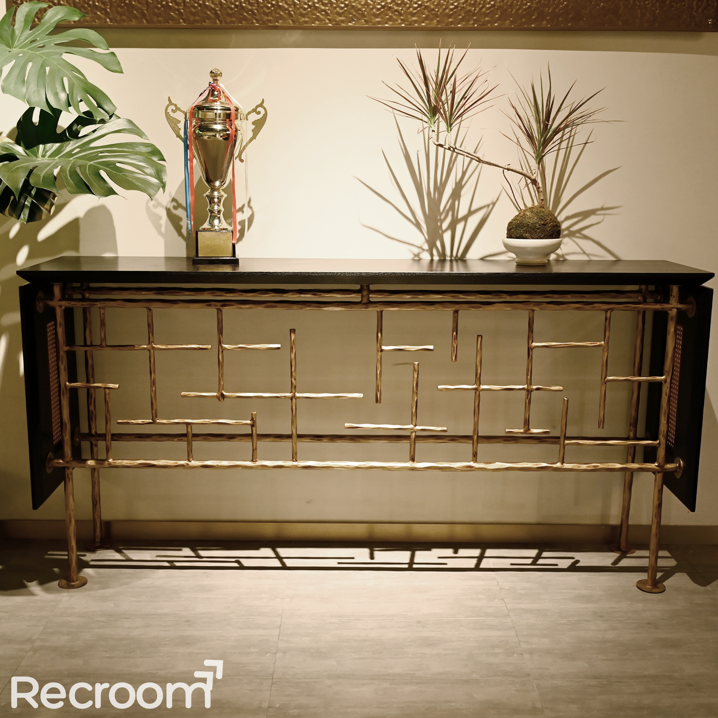 Thaddeo Metal Frame Rattan Console Table