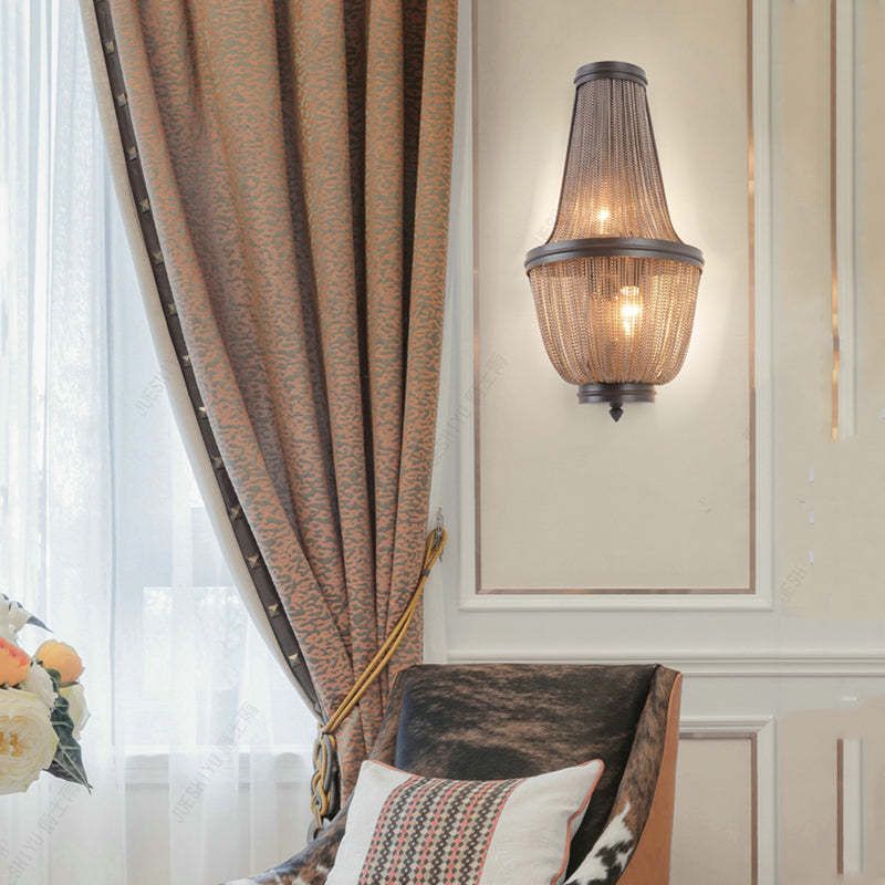 Tassel Aluminum Chain Wall Sconce In Living Room