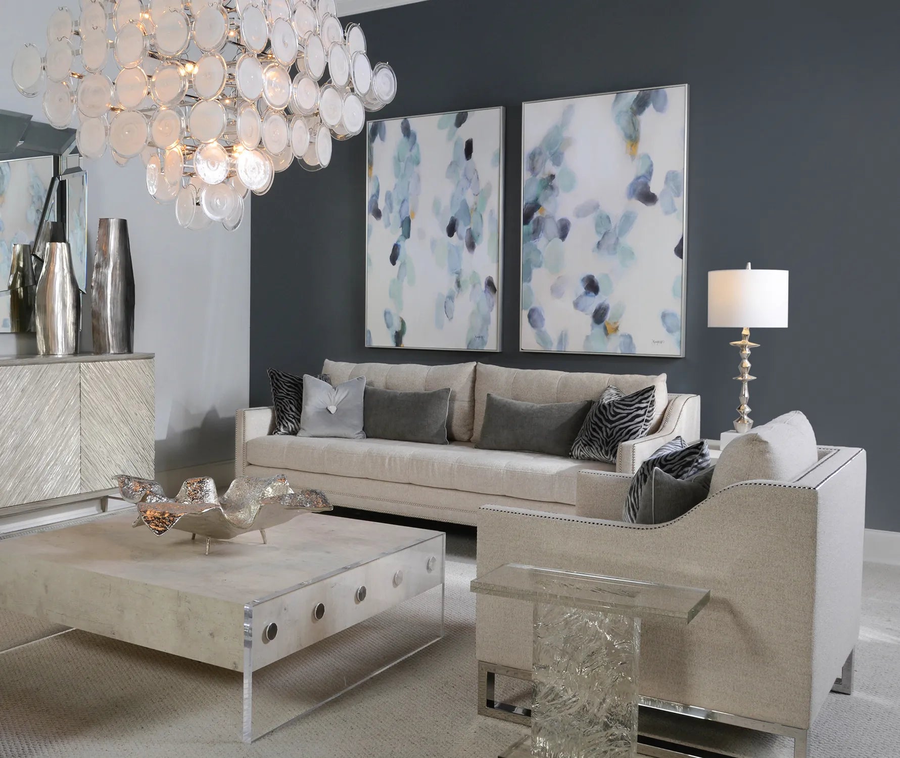 Glass Medallion Twelve-Light Chandelier
