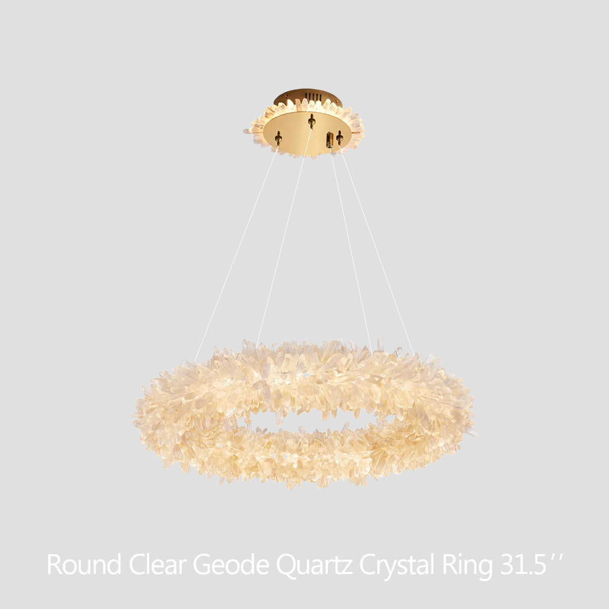 Cervine Round Clear Geode Quartz Crystal Ring Chandelier 24"