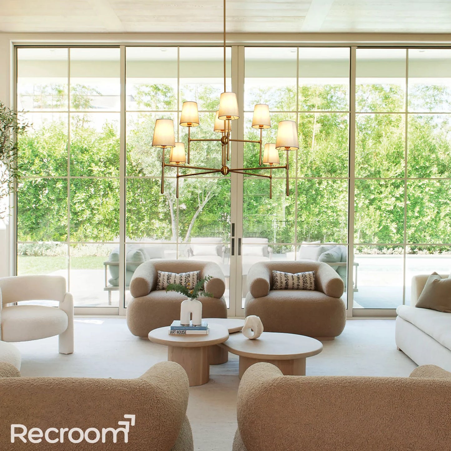 Art Fabric Lamp Shade Rhodes 2-Tier Round Chandelier 48